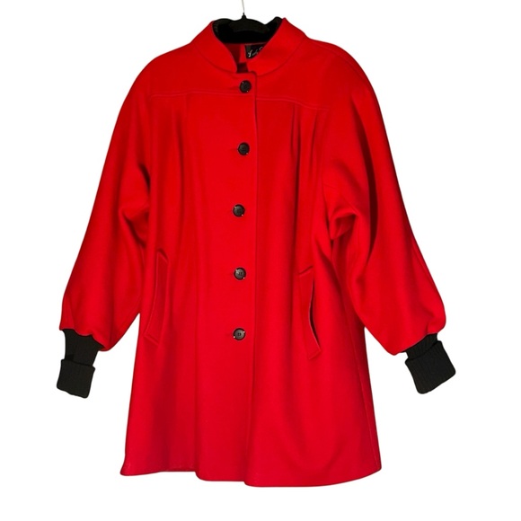 Lady Suzette Red VIintage Wool Coat With Back Cuffs Size 2X - Picture 1 of 16